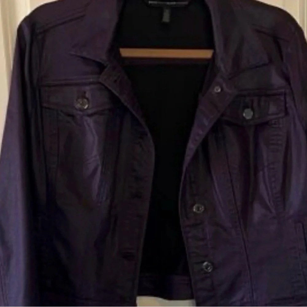 White House black market coated denim Women's Purple faux Leather Jacket - Picture 3 of 3